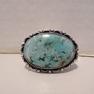 German Silver Turquoise Synthetic Ring Size 7 NEW